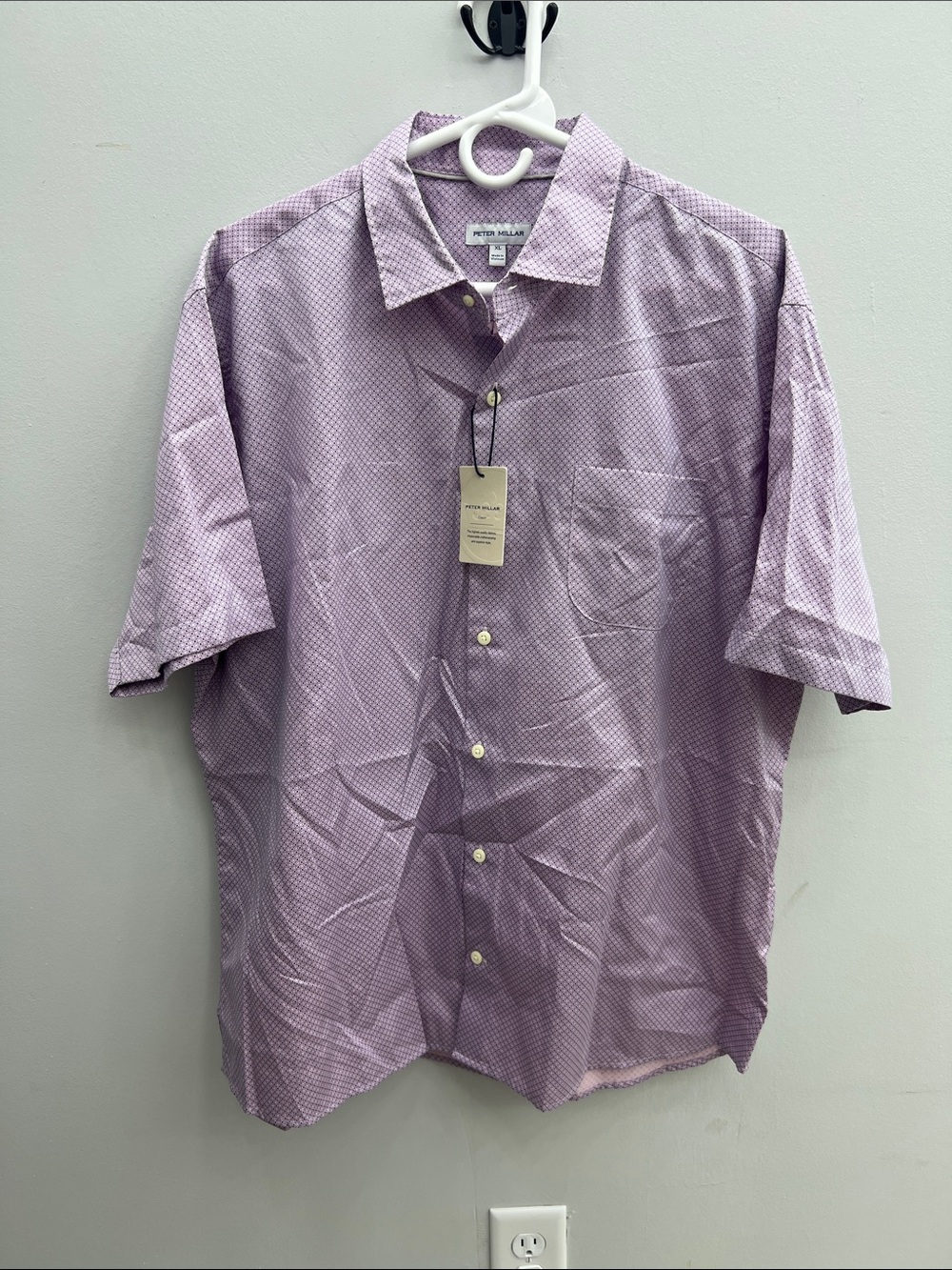 Peter Millar Purple Micro-Pattern Short-Sleeve Button-Down Shirt